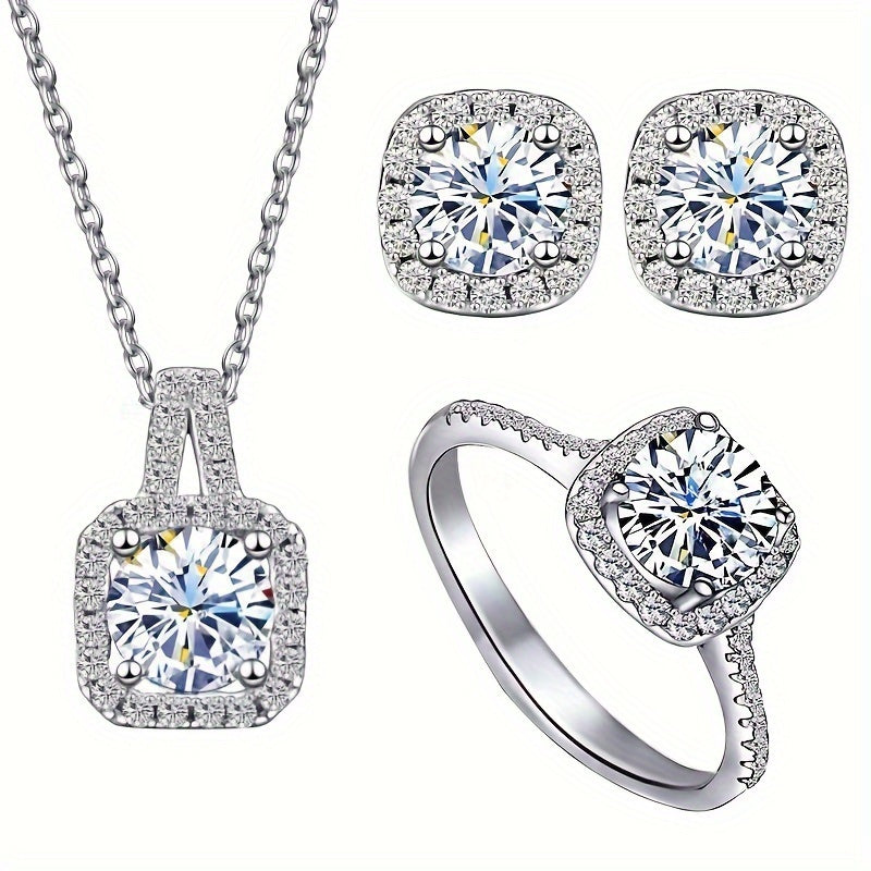 3-Piece Square Zirconia Jewelry Set