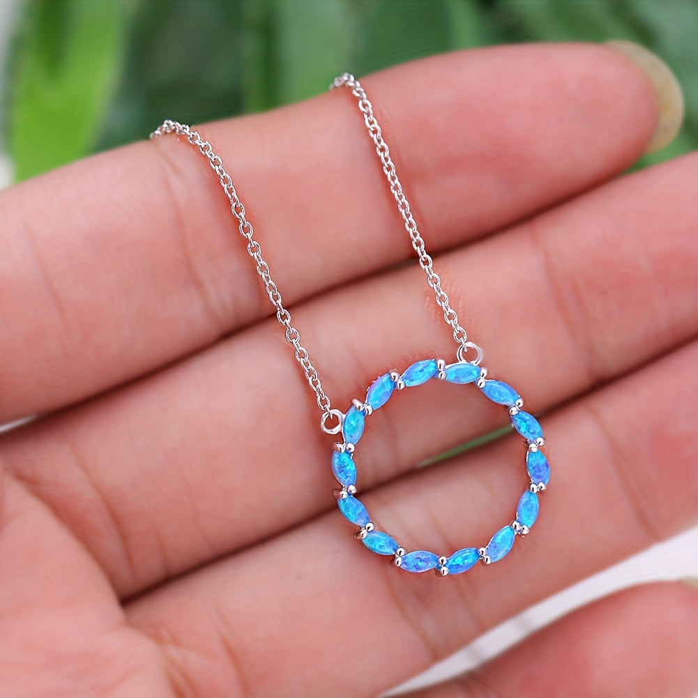 Hollow Circle With Opal Pendant Necklace