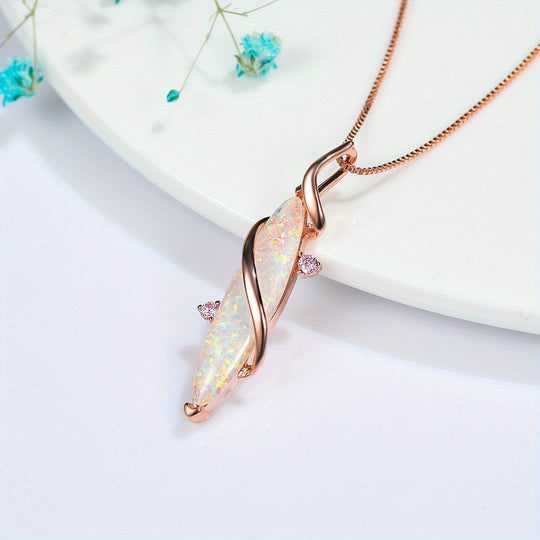 Rose Gold S-Shaped Opal Necklace