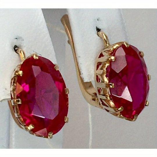 Oval Red Zirconia Hoop Earrings