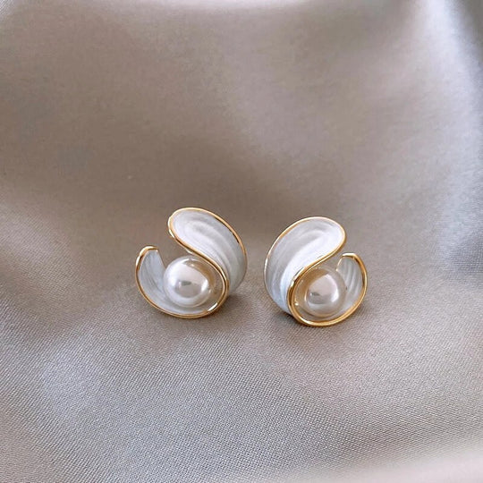 Stylish White Opal Earrings with Pearls in Gold