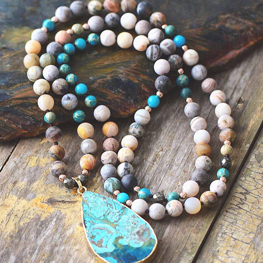 Boho Ocean Jasper Mala Necklace
