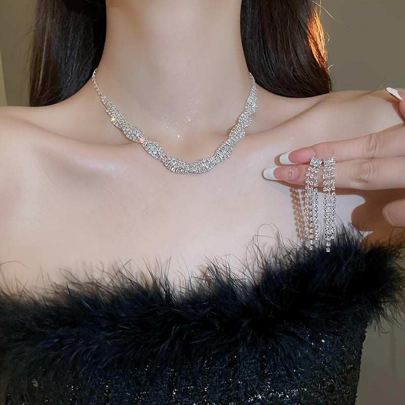 Sparkling Rhinestone Set – Necklace, Earrings & Bracelet