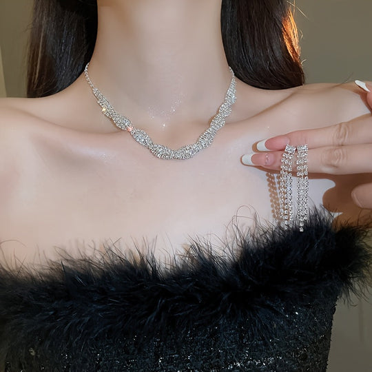 Sparkling Rhinestone Set – Necklace, Earrings & Bracelet