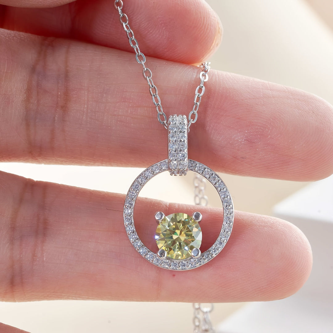 Round Yellow Moissanite Circle Pendant Necklace