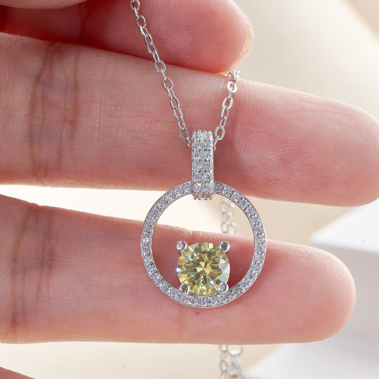 Round Yellow Moissanite Circle Pendant Necklace