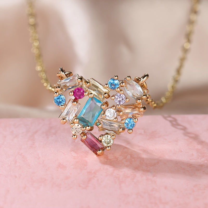 Trendy Multicolor Zirconia Heart Necklace