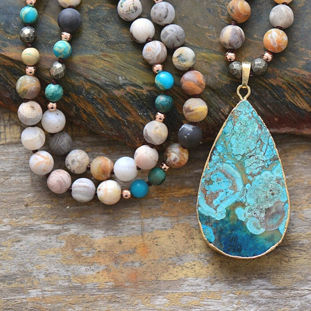 Boho Ocean Jasper Mala Necklace