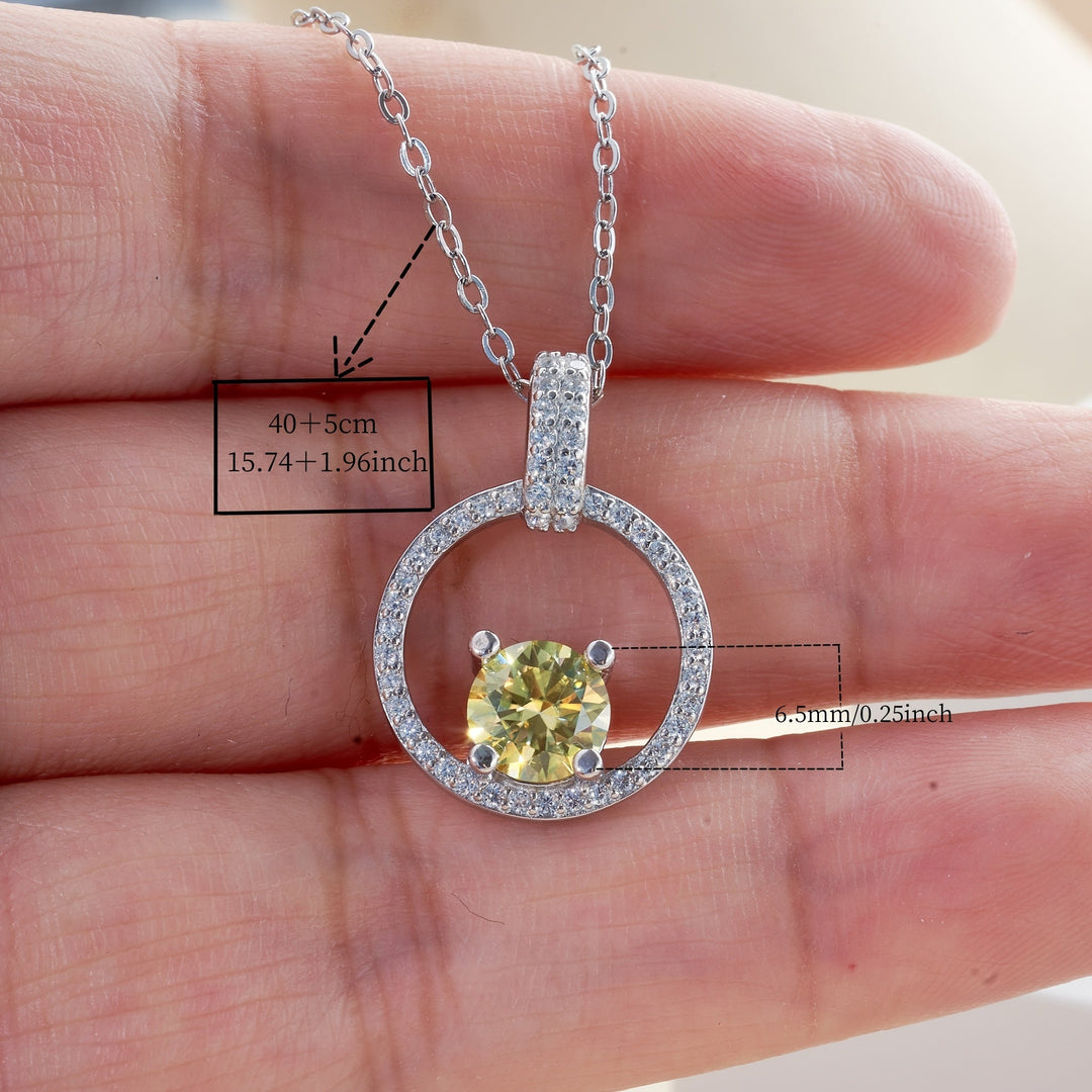 Round Yellow Moissanite Circle Pendant Necklace