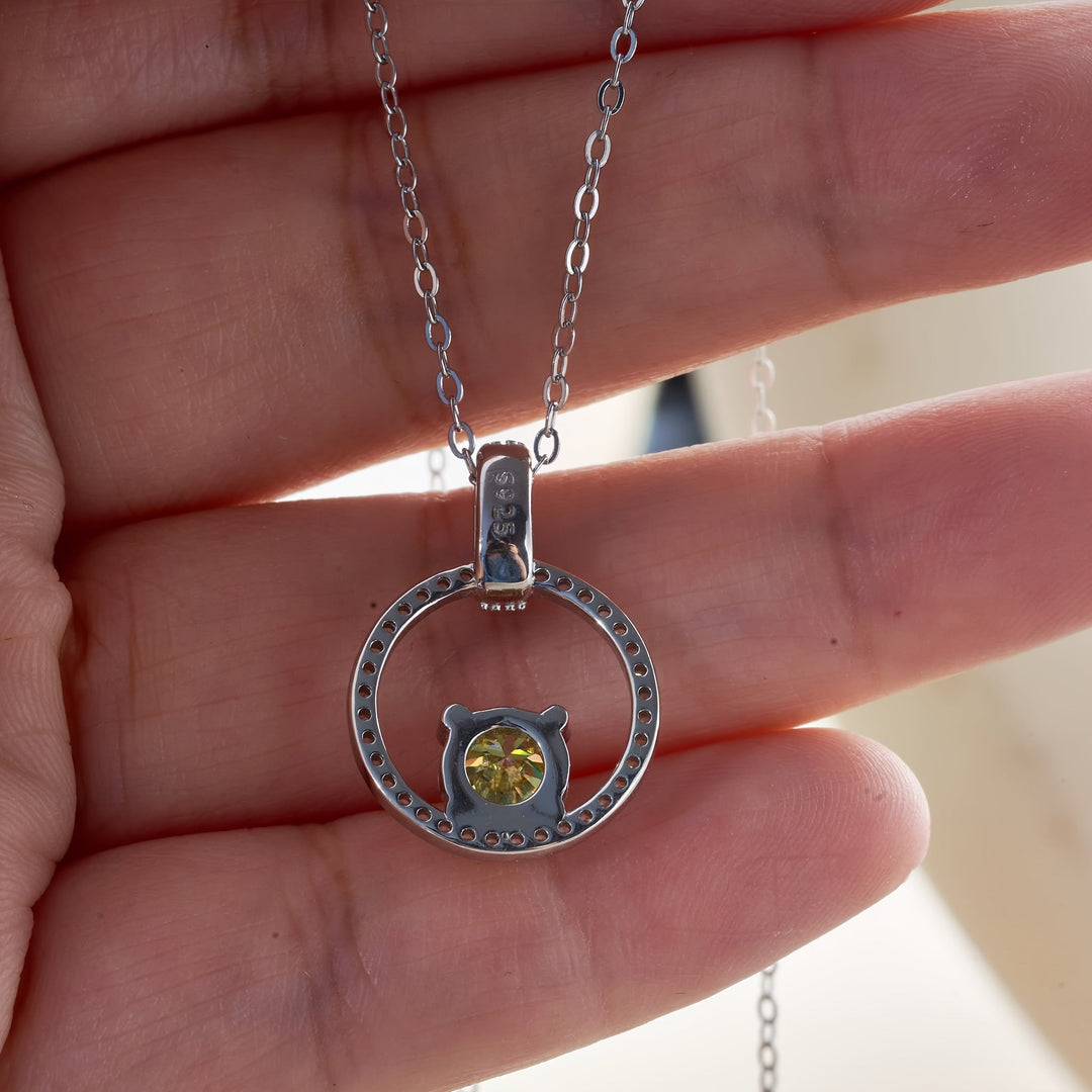 Round Yellow Moissanite Circle Pendant Necklace