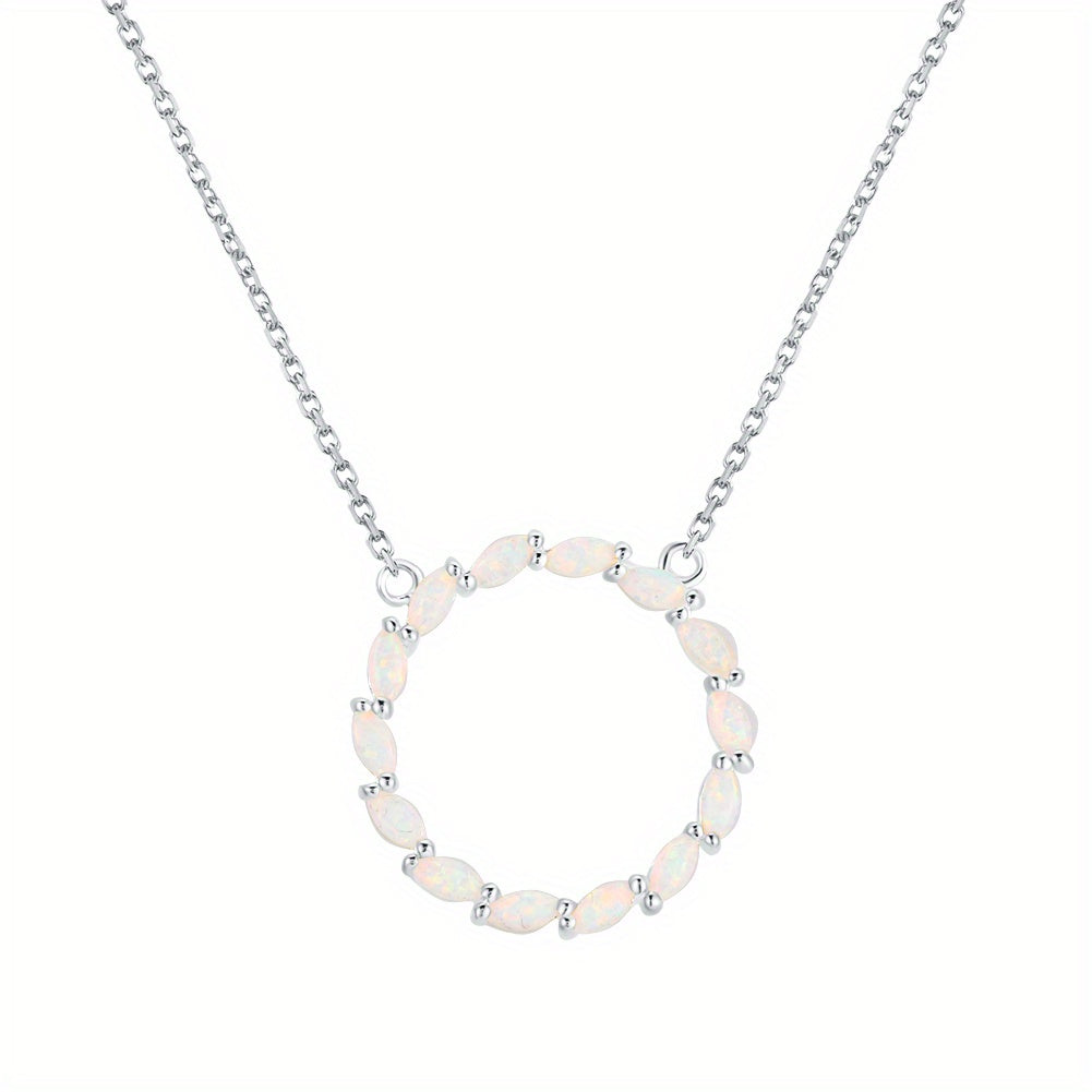 Hollow Circle With Opal Pendant Necklace