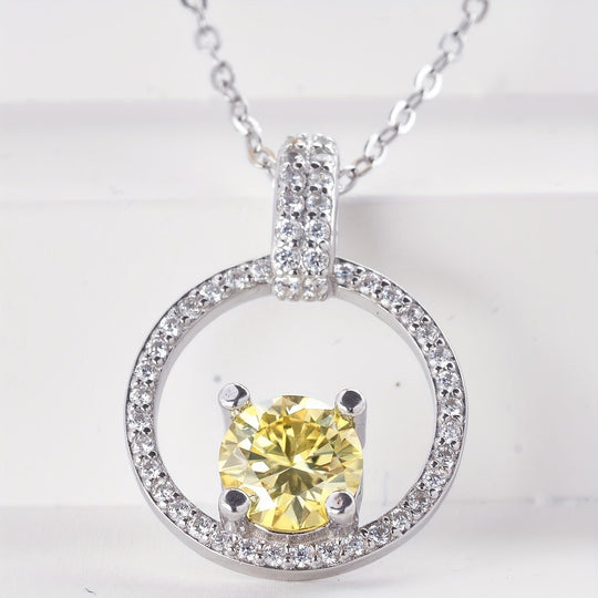 Round Yellow Moissanite Circle Pendant Necklace
