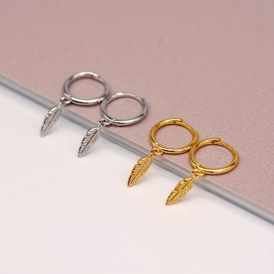 Simple Small Circle Feather Earrings