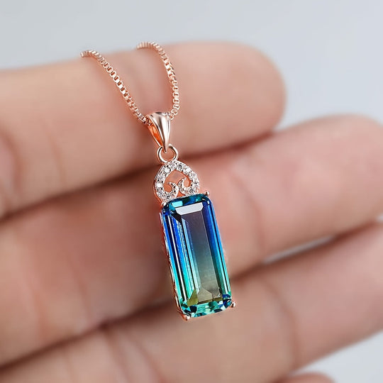 Bohemian Blue-Green Zirconia Pendant Necklace