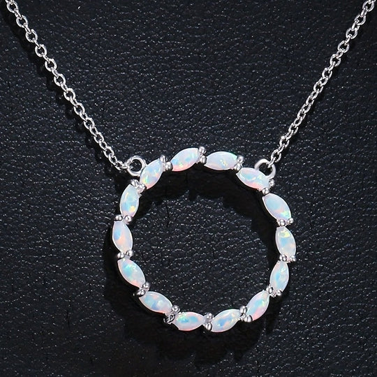 Hollow Circle With Opal Pendant Necklace