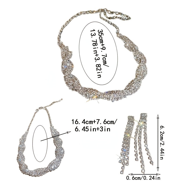 Sparkling Rhinestone Set – Necklace, Earrings & Bracelet