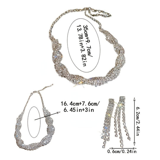 Sparkling Rhinestone Set – Necklace, Earrings & Bracelet