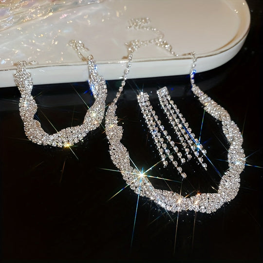 Sparkling Rhinestone Set – Necklace, Earrings & Bracelet
