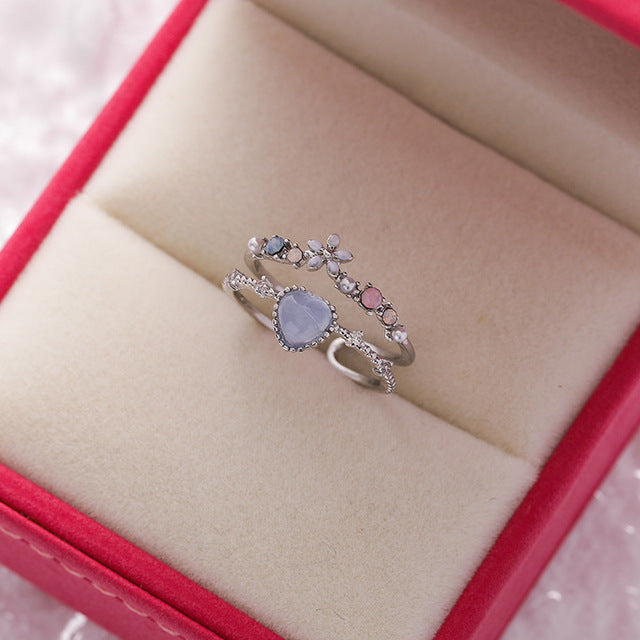 Adjustable Blue Stone Ring with Zirconia