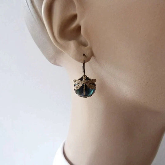 Spherical Dragonfly Earrings in Classic Gold