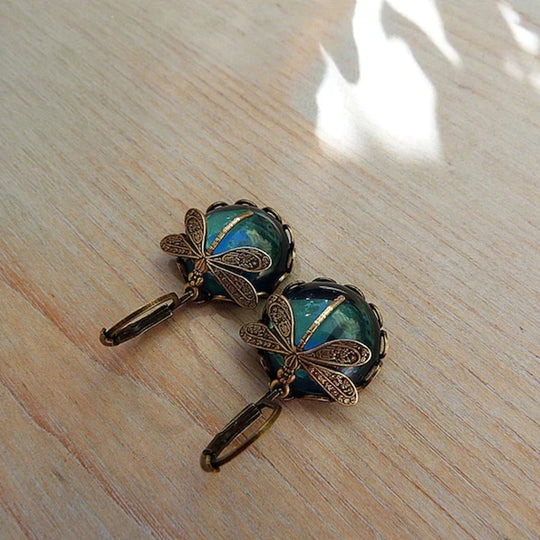 Spherical Dragonfly Earrings in Classic Gold