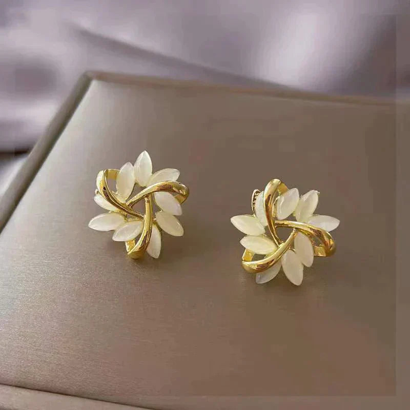Elegant White Opal Earrings in Gold