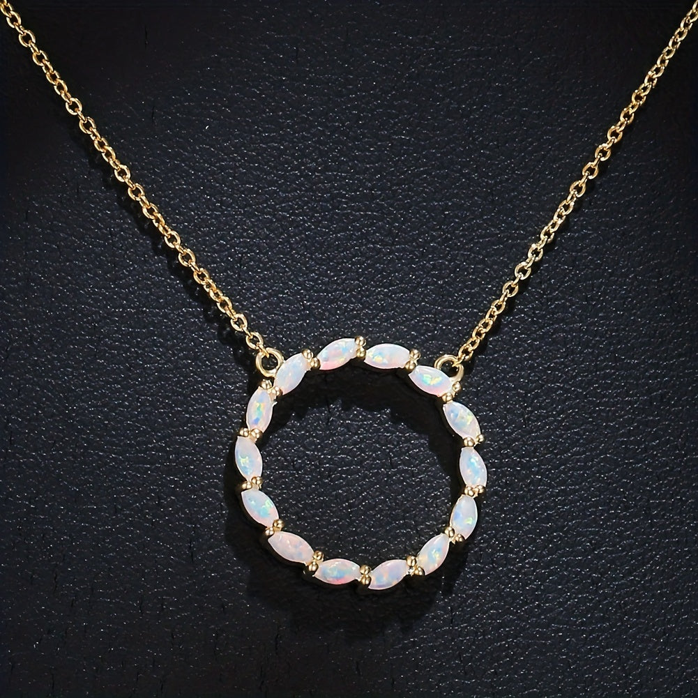 Hollow Circle With Opal Pendant Necklace