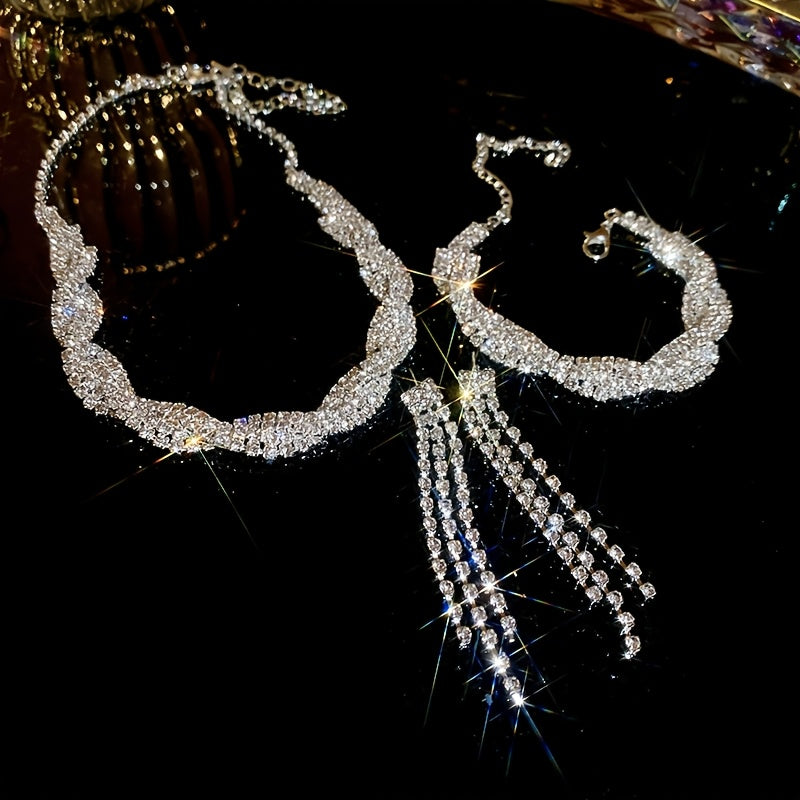 Sparkling Rhinestone Set – Necklace, Earrings & Bracelet
