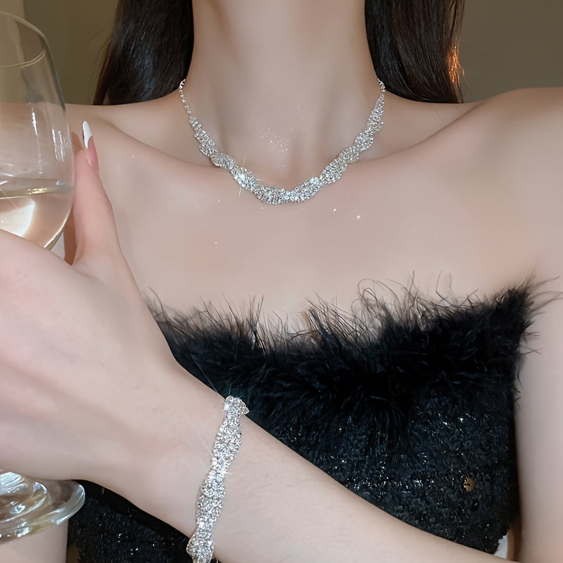 Sparkling Rhinestone Set – Necklace, Earrings & Bracelet