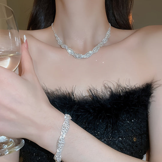 Sparkling Rhinestone Set – Necklace, Earrings & Bracelet