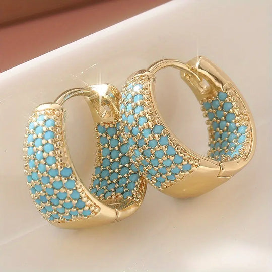 Golden-Tone Turquoise Beaded Hoop Earrings