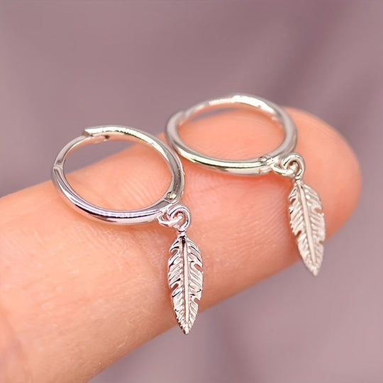 Simple Small Circle Feather Earrings