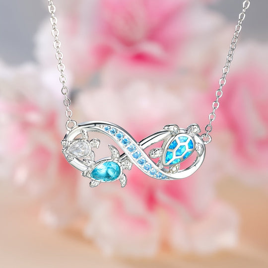 Three Turtle Opal Infinity Pendant Necklace