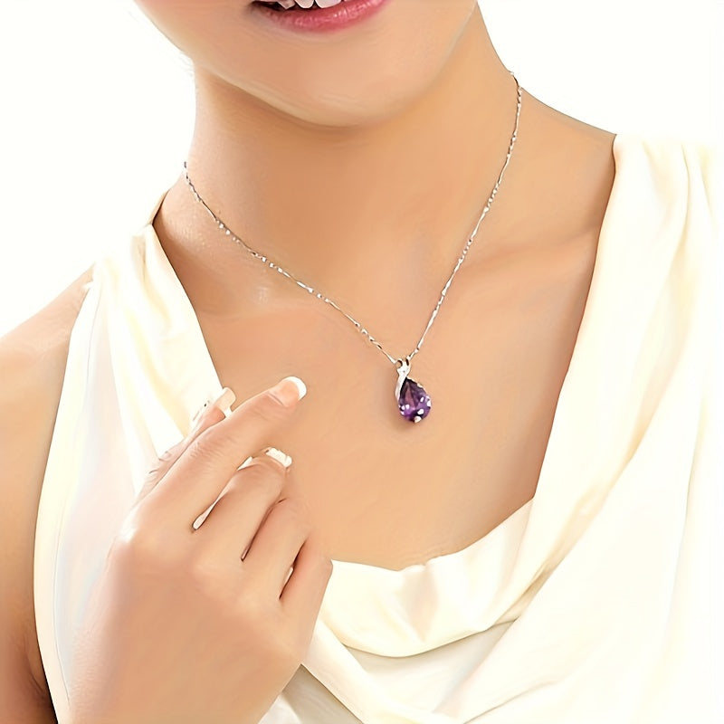 Elegant Teardrop Amethyst Pendant Necklace