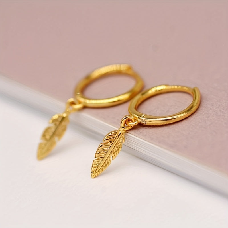 Simple Small Circle Feather Earrings