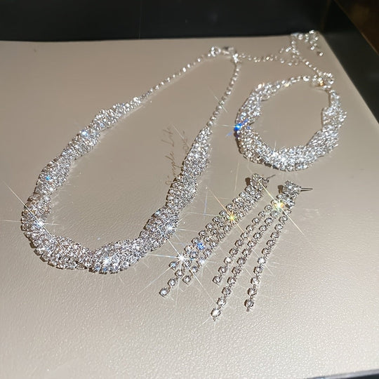 Sparkling Rhinestone Set – Necklace, Earrings & Bracelet