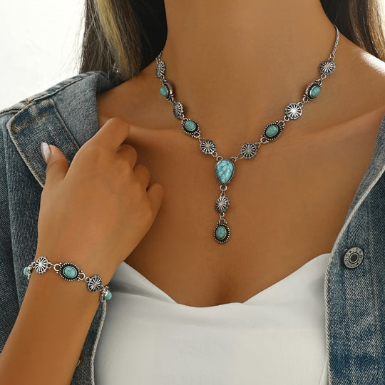 Bohemian Turquoise Bracelet and Necklace Set