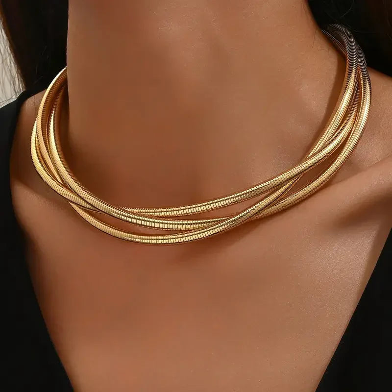 Three Layer Gold Necklace Gold