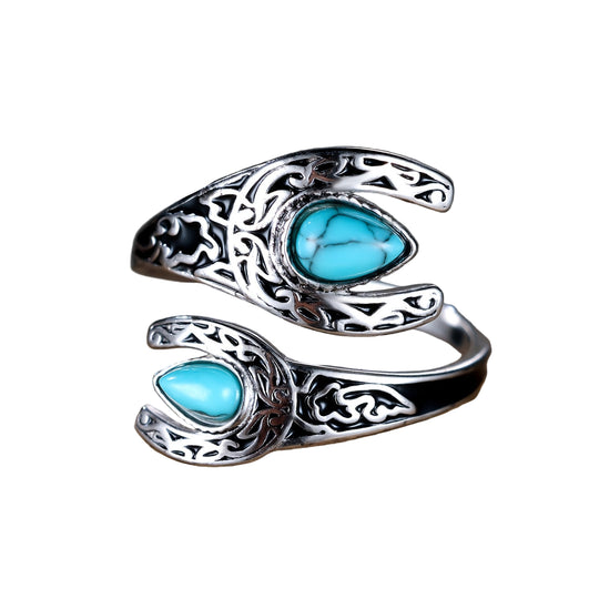 Vintage Turquoise  Silver Spoon Ring