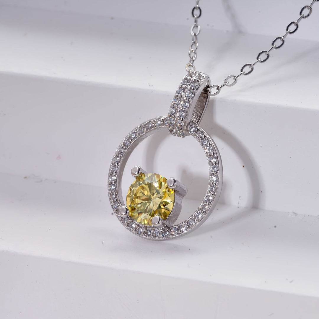 Round Yellow Moissanite Circle Pendant Necklace