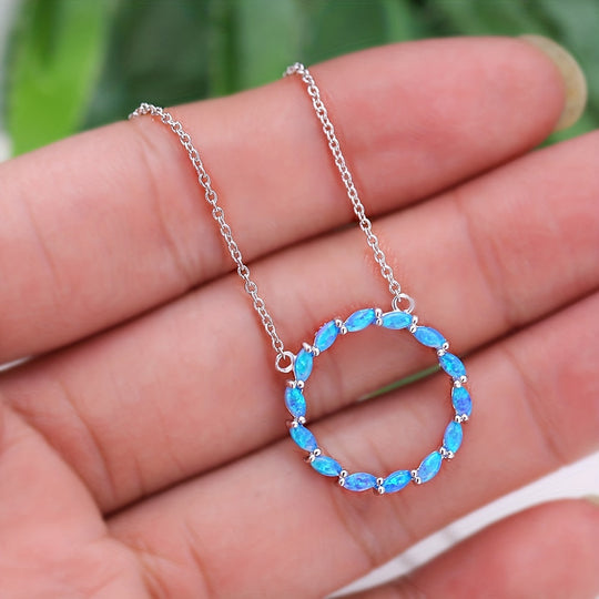 Hollow Circle With Opal Pendant Necklace