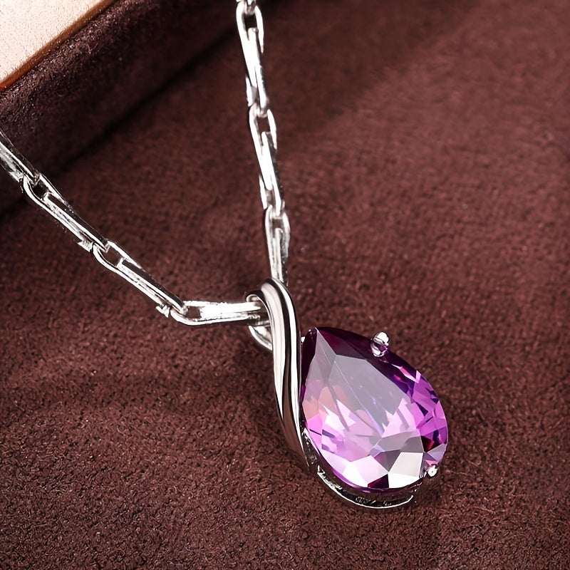 Elegant Teardrop Amethyst Pendant Necklace