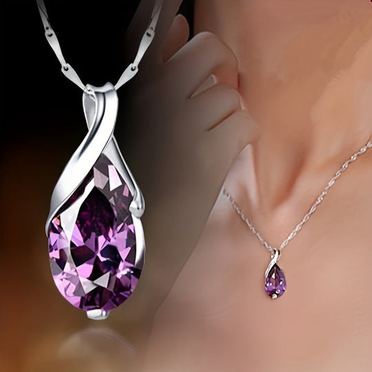 Elegant Teardrop Amethyst Pendant Necklace