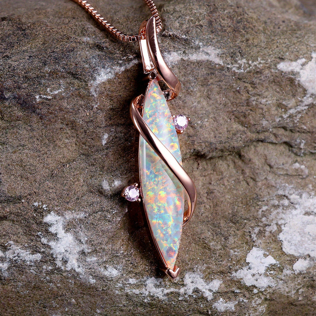 Rose Gold S-Shaped Opal Necklace