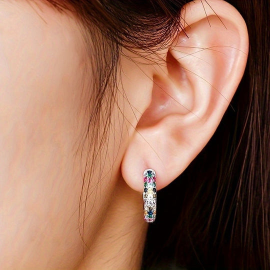 Colorful Cubic Zirconia Hoop Earrings