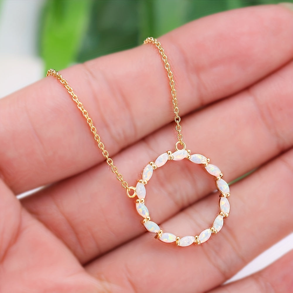 Hollow Circle With Opal Pendant Necklace