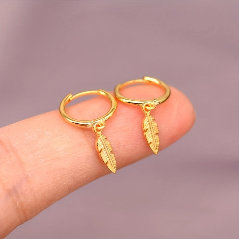 Simple Small Circle Feather Earrings