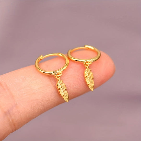 Simple Small Circle Feather Earrings