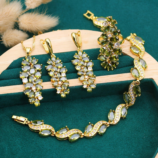Grapevine Olive Green Synthetic Zirconia Jewelry Set