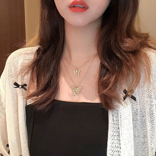 Gold Plated Double Layered Butterfly Pendant